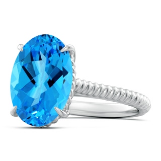 14.11x10.04x6.69mm AAA GIA Certified Oval Swiss Blue Topaz Twist Shank Ring - 8 CT TW in White Gold