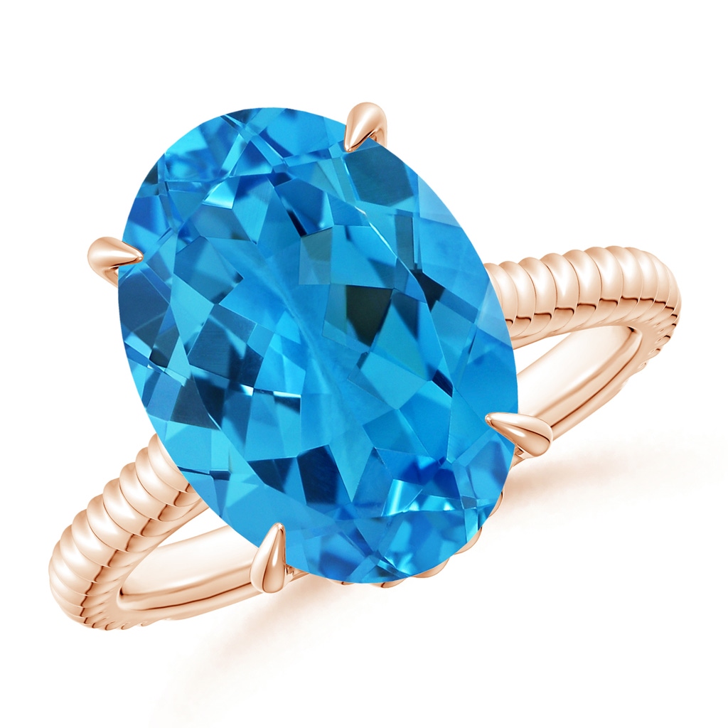 14.11x10.13x6.15mm AAA GIA Certified Oval Swiss Blue Topaz Twist Shank Ring. in Rose Gold 