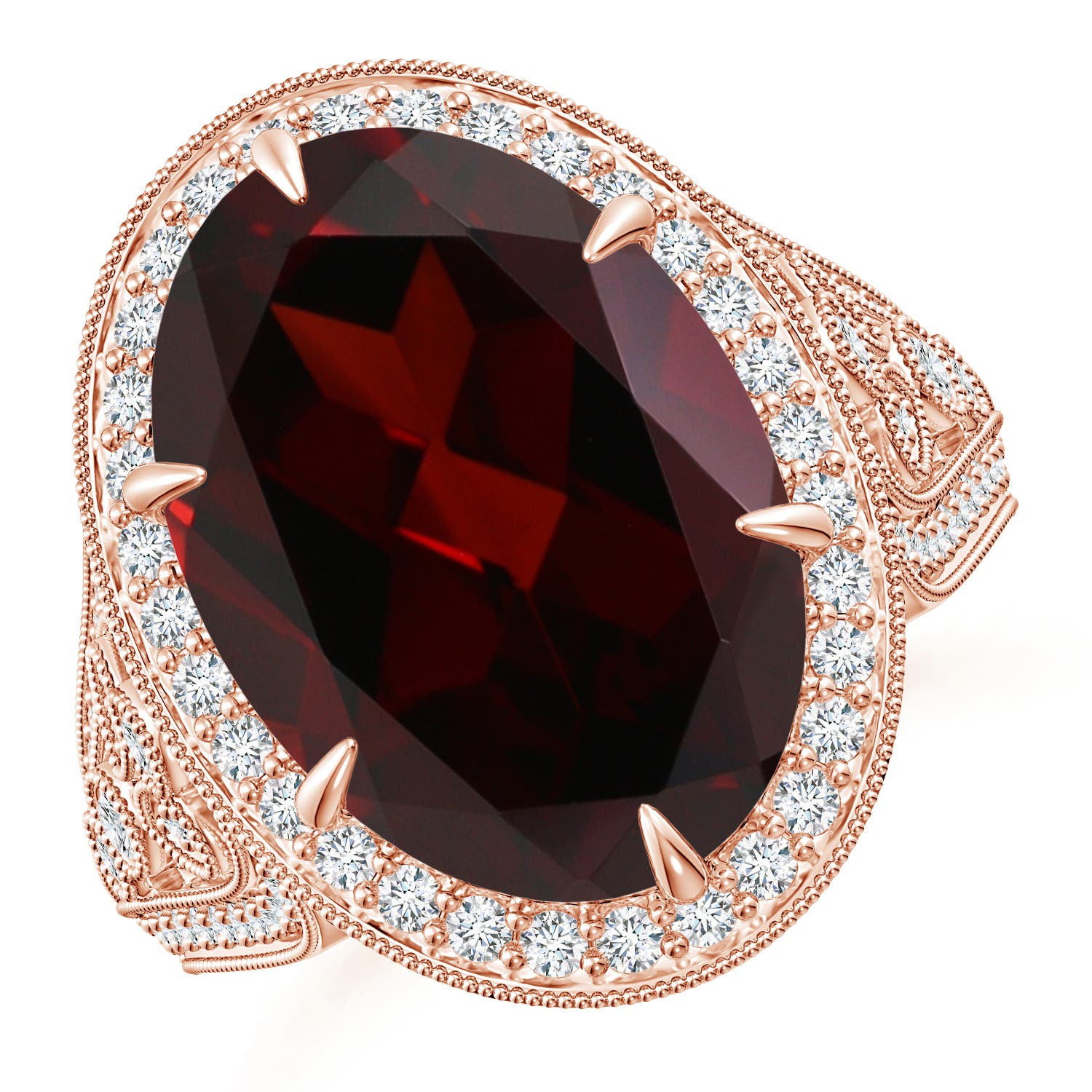 14.97x10.02x7.58mm A GIA Certified Oval Garnet Vintage Style Split Shank Ring in 18CT Rose Gold