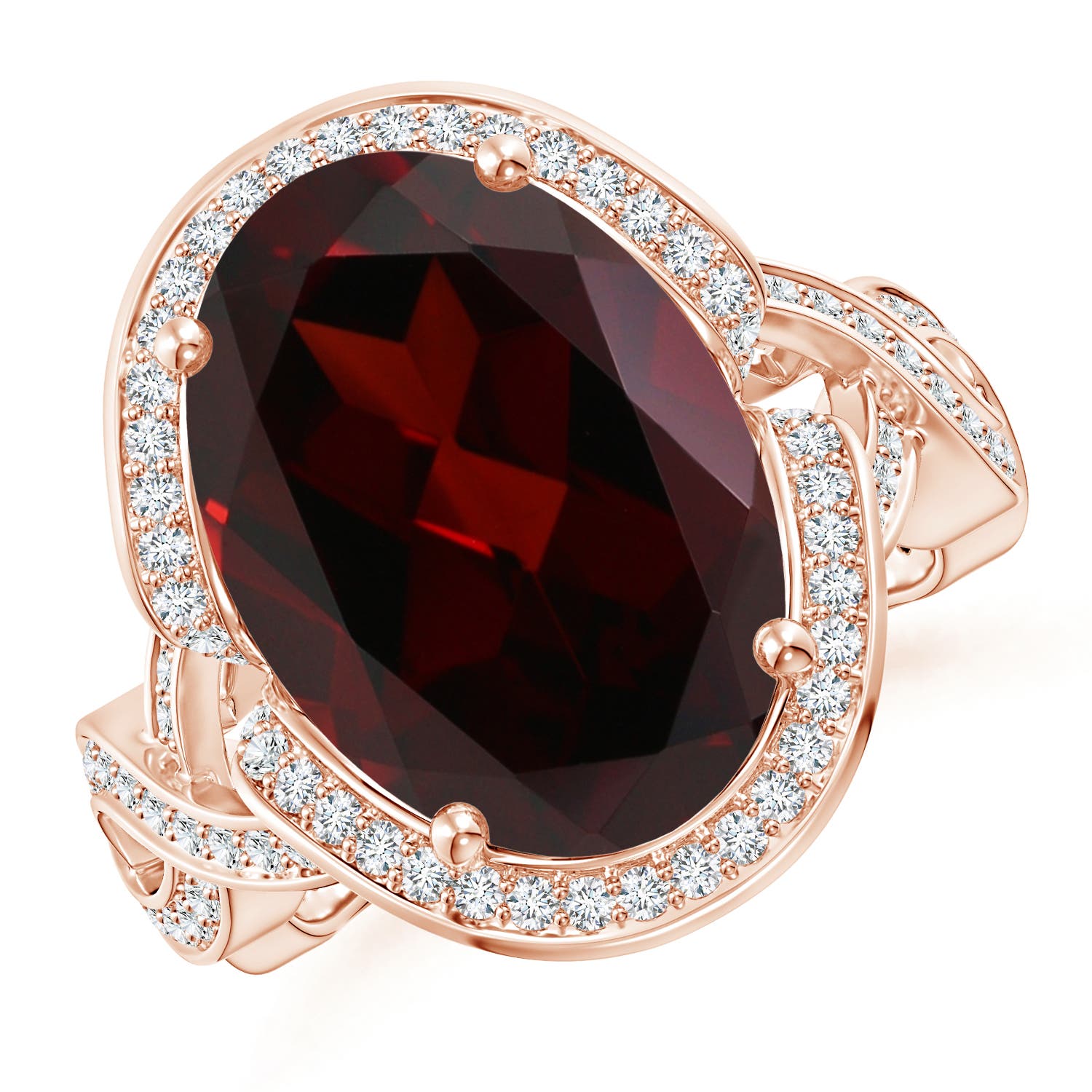 14.97x10.02x7.58mm A GIA Certified Oval Garnet Infinity Shank Ring with Halo in 18CT Rose Gold
