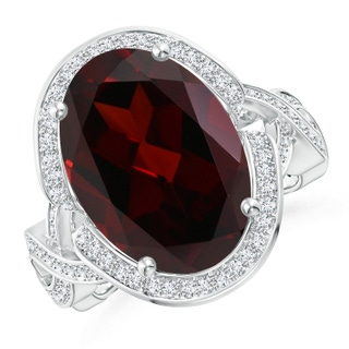 14.97x10.02x7.58mm A GIA Certified Oval Garnet Infinity Shank Ring with Halo in 18K White Gold