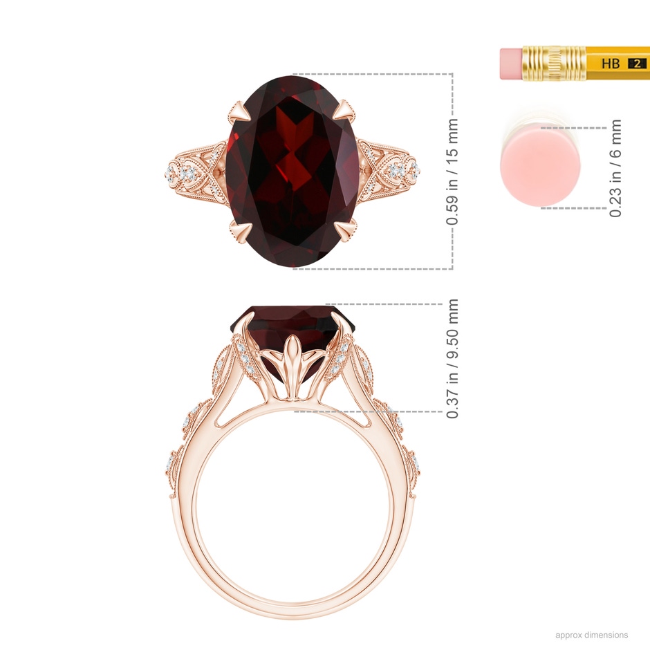 14.97x10.02x7.58mm A GIA Certified Vintage Style Oval Garnet Fleur De Lis Ring in 18K Rose Gold ruler