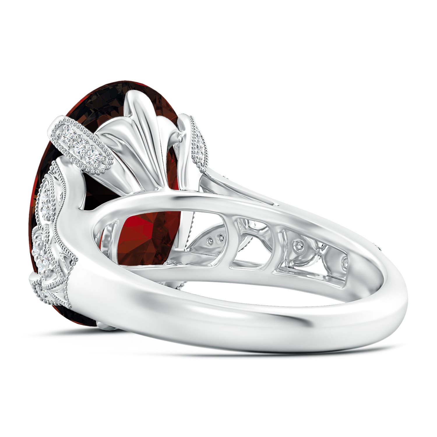 14.97x10.02x7.58mm A GIA Certified Vintage Style Oval Garnet Fleur De Lis Ring in 18CT White Gold - side 5