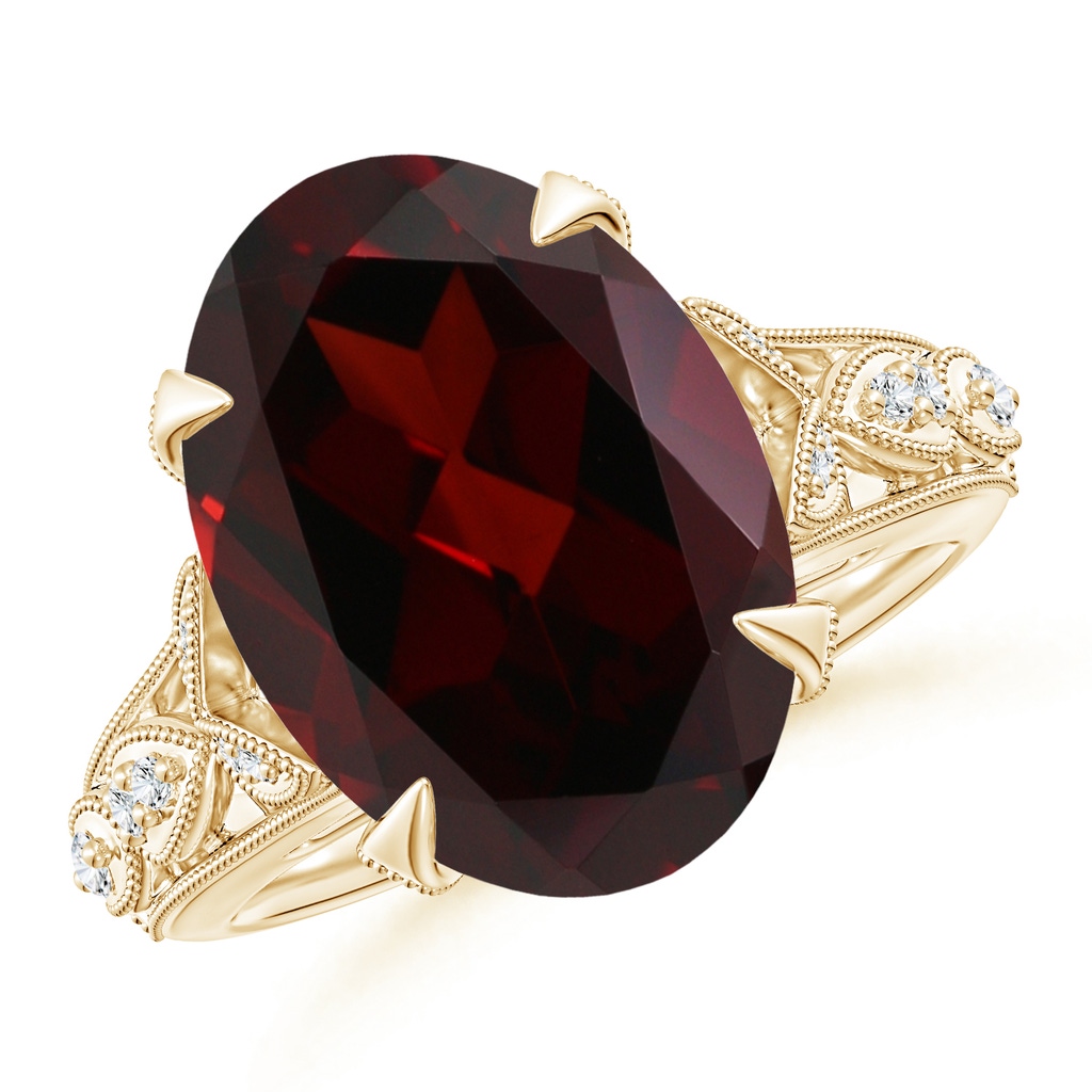 14.97x10.02x7.58mm A GIA Certified Vintage Style Oval Garnet Fleur De Lis Ring in Yellow Gold
