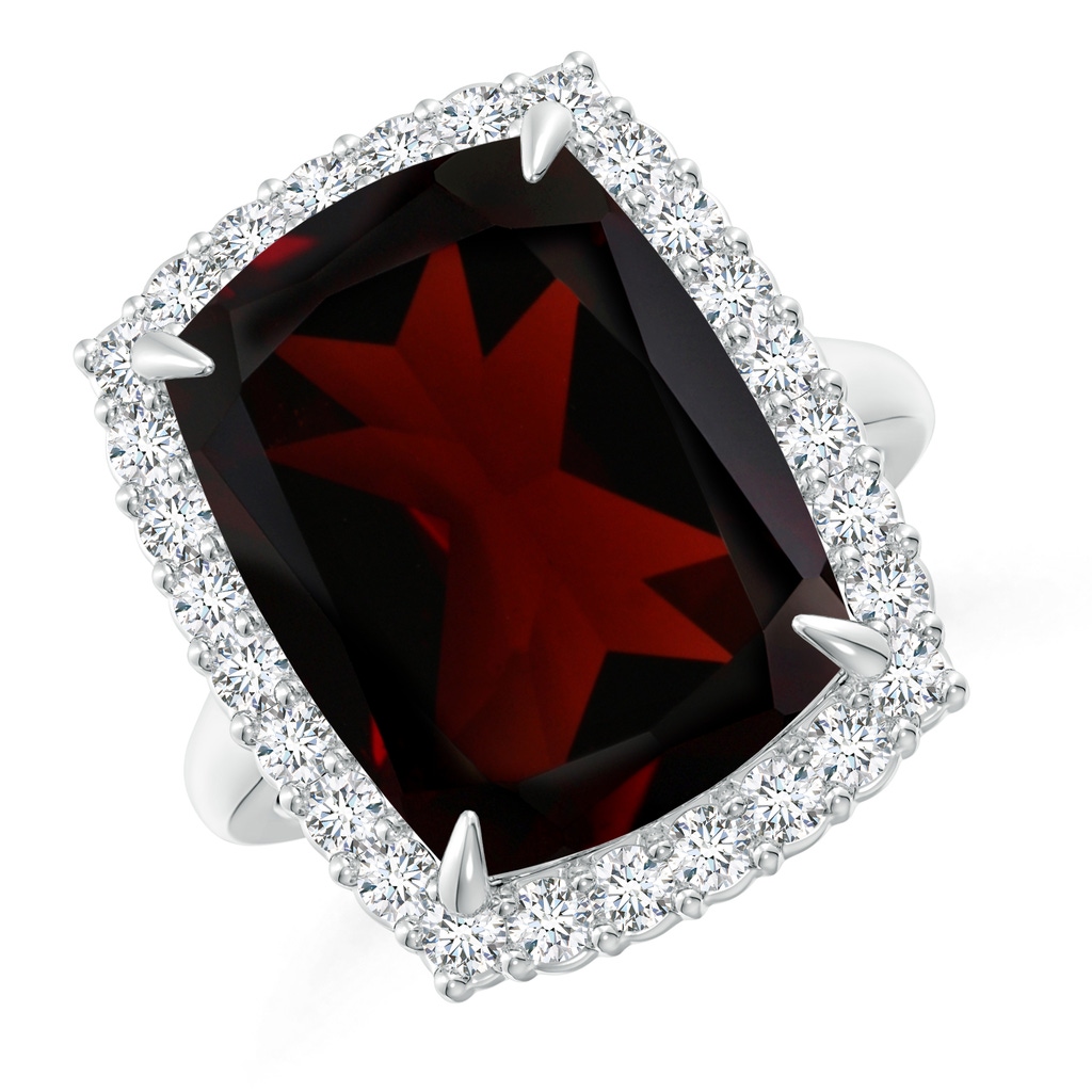 15x12.7mm A GIA Certified Rectangular Cushion Garnet Ring with Diamond Halo in 18K White Gold
