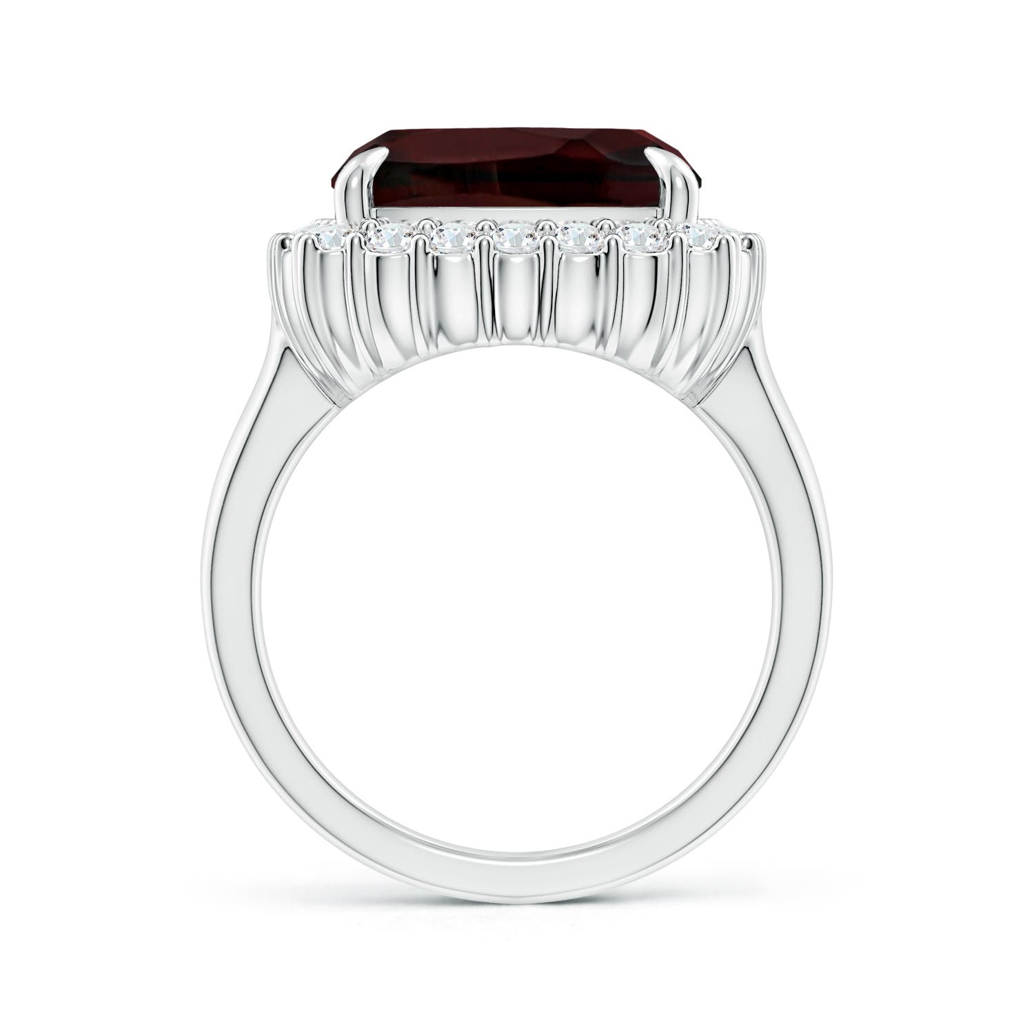 15x12.7mm A GIA Certified Rectangular Cushion Garnet Ring with Diamond Halo in 18CT White Gold - side 2