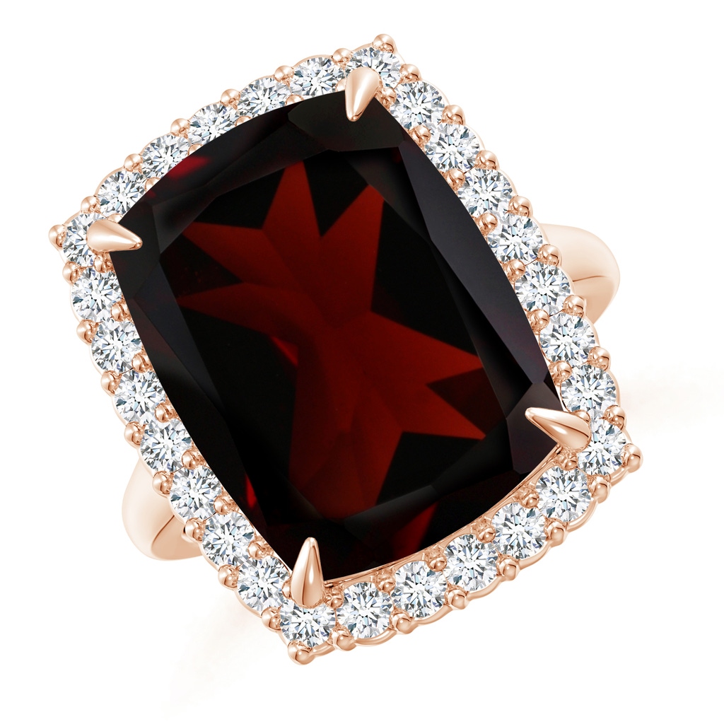 15x12.7mm A GIA Certified Rectangular Cushion Garnet Ring with Diamond Halo in Rose Gold