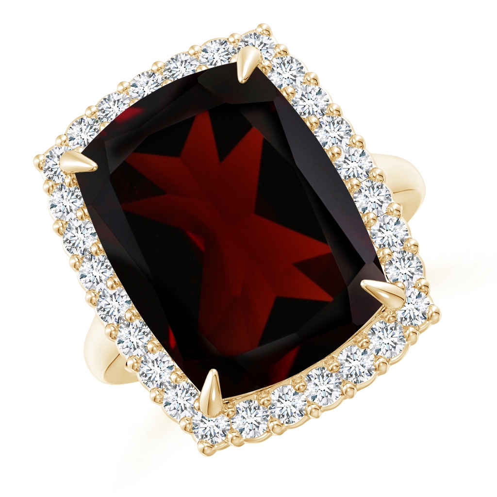 15x12.7mm A GIA Certified Rectangular Cushion Garnet Ring with Diamond Halo in Yellow Gold