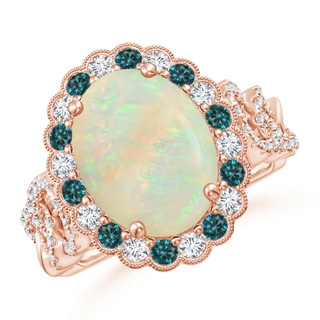 12.90x10.53x4.24mm AAA GIA Certified Oval Opal Ring with Blue & White Diamonds in 10K Rose Gold