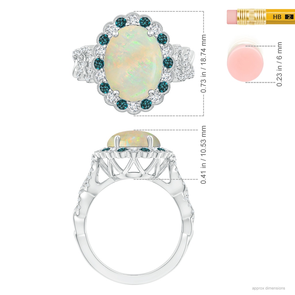12.90x10.53x4.24mm AAA GIA Certified Oval Opal Ring with Blue & White Diamonds in 18K White Gold Ruler