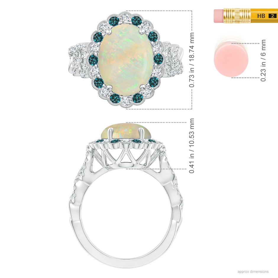 12.90x10.53x4.24mm AAA GIA Certified Oval Opal Ring with Blue & White Diamonds in 18K White Gold ruler