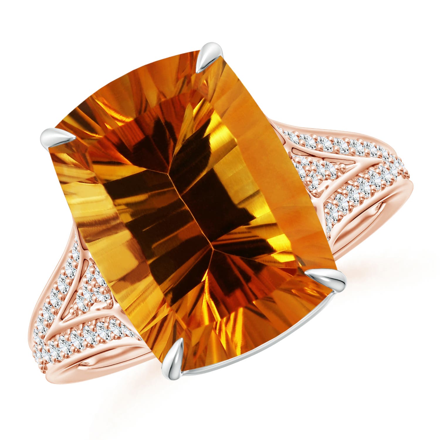 14.08x10.01x7.08mm AAAA GIA Certified Rectangular Cushion Rectangular Citrine Ring in 18K Rose Gold 18K White Gold