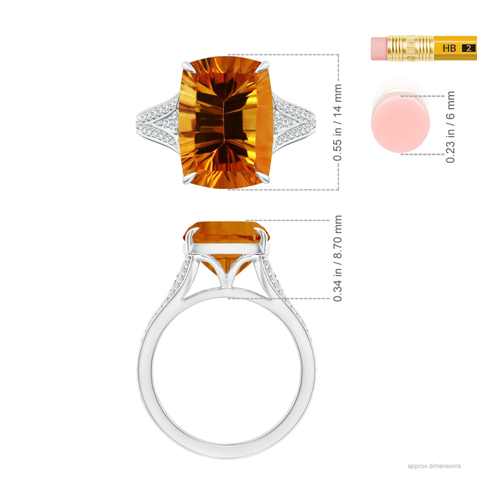 14.08x10.01x7.08mm AAAA GIA Certified Rectangular Cushion Rectangular Citrine Ring in White Gold ruler