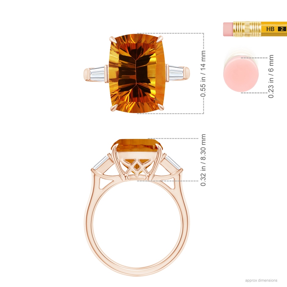 14.08x10.01x7.08mm AAAA GIA Certified Citrine Ring with Baguette Diamonds in 9K Rose Gold ruler