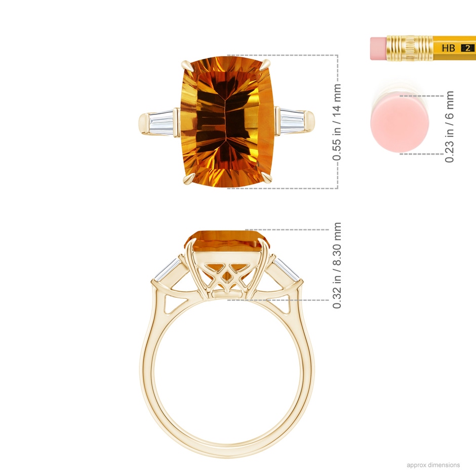 14.08x10.01x7.08mm AAAA GIA Certified Citrine Ring with Baguette Diamonds in 9K Yellow Gold ruler
