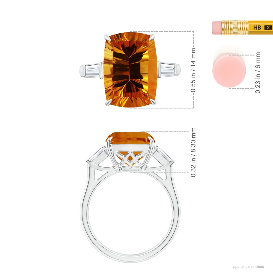 14.08x10.01x7.08mm AAAA GIA Certified Citrine Ring with Baguette Diamonds in White Gold ruler