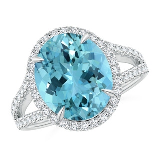 12.11x9.10x6.24mm AAA GIA Certified Oval Aquamarine Split Shank Ring with Halo in P950 Platinum
