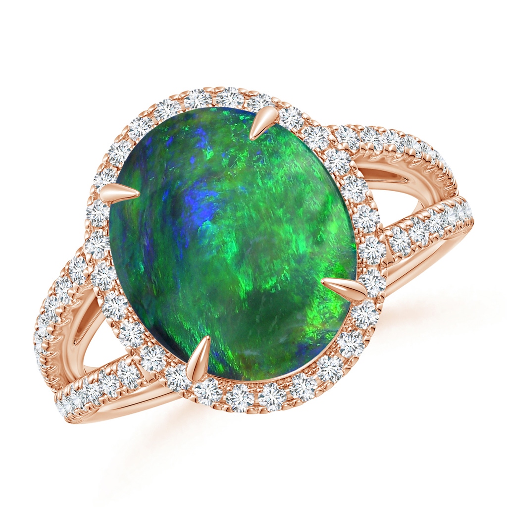 11.68x10.10x3.60mm AAA Oval GIA Certified Black Opal Split Shank Ring with Halo in Rose Gold Side 199