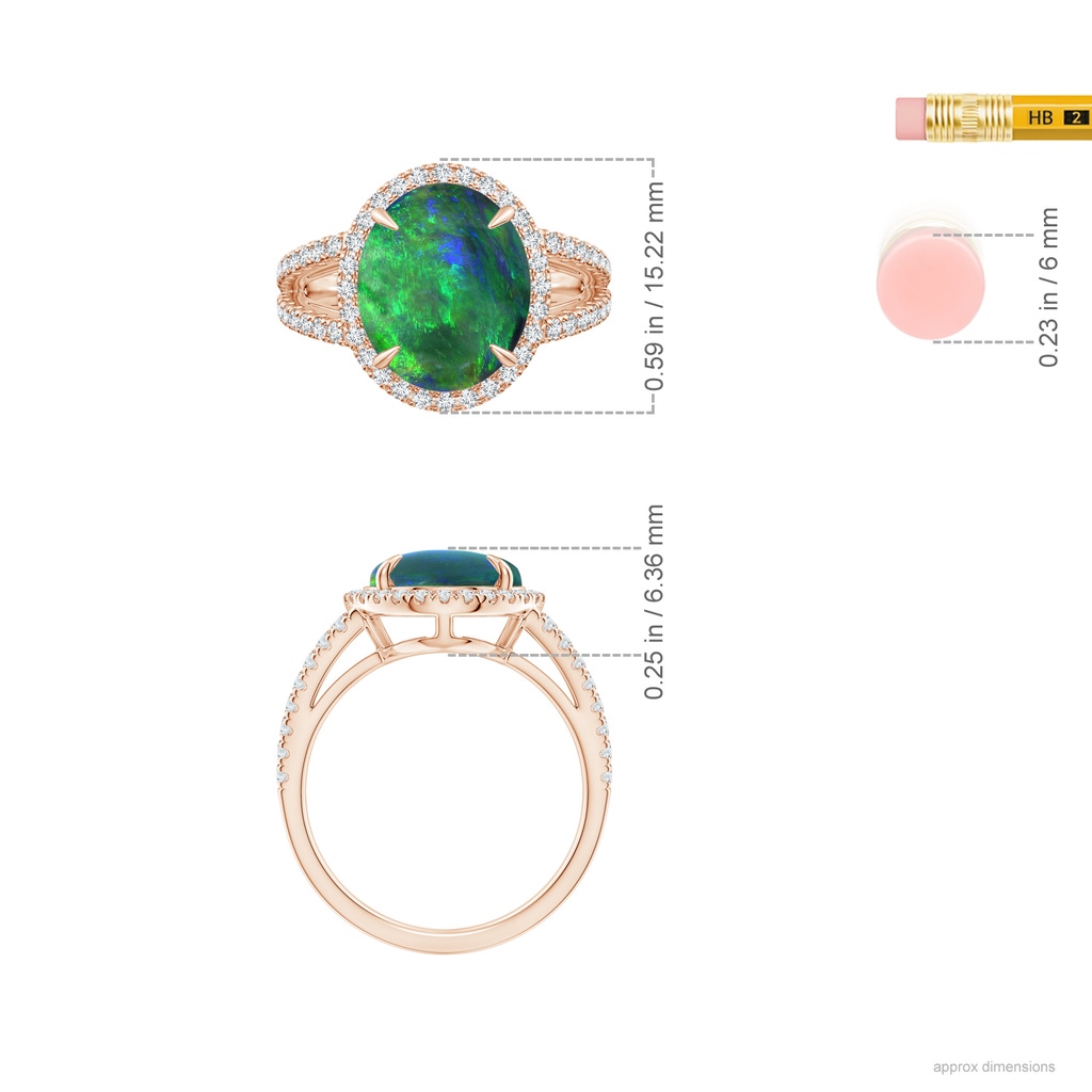 11.68x10.10x3.60mm AAA Oval GIA Certified Black Opal Split Shank Ring with Halo in Rose Gold Side 699