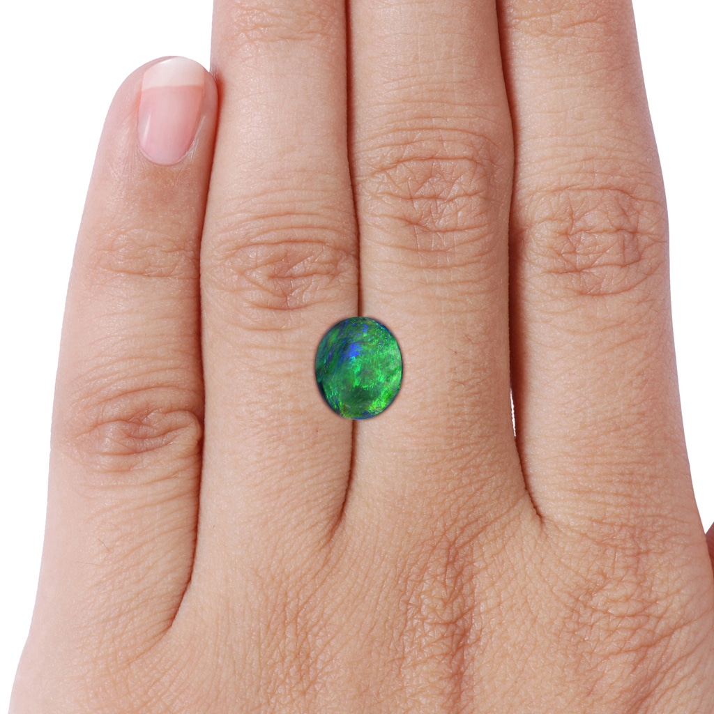11.68x10.10x3.60mm AAA Oval GIA Certified Black Opal Split Shank Ring with Halo in Rose Gold Side 899