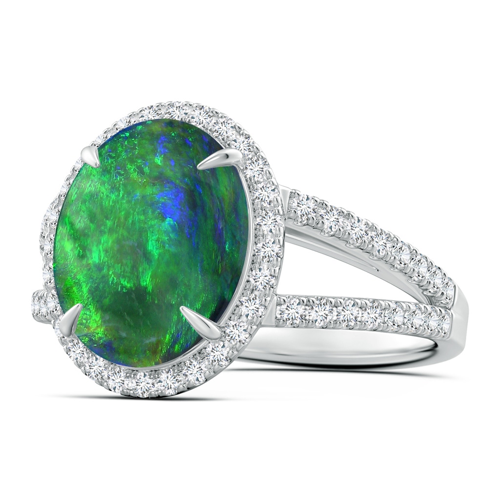 11.68x10.10x3.60mm AAA Oval GIA Certified Black Opal Split Shank Ring with Halo in White Gold