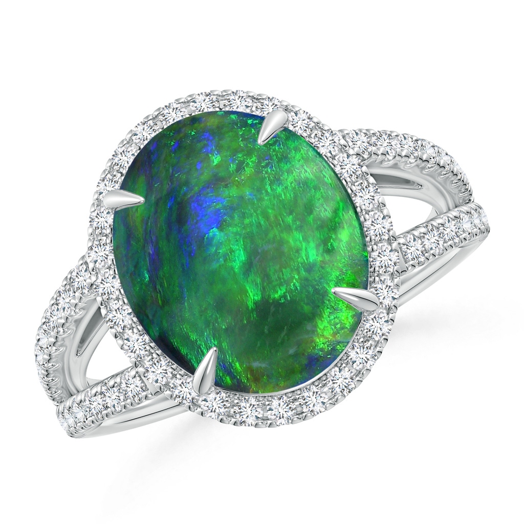11.68x10.10x3.60mm AAA Oval GIA Certified Black Opal Split Shank Ring with Halo in White Gold Side 199