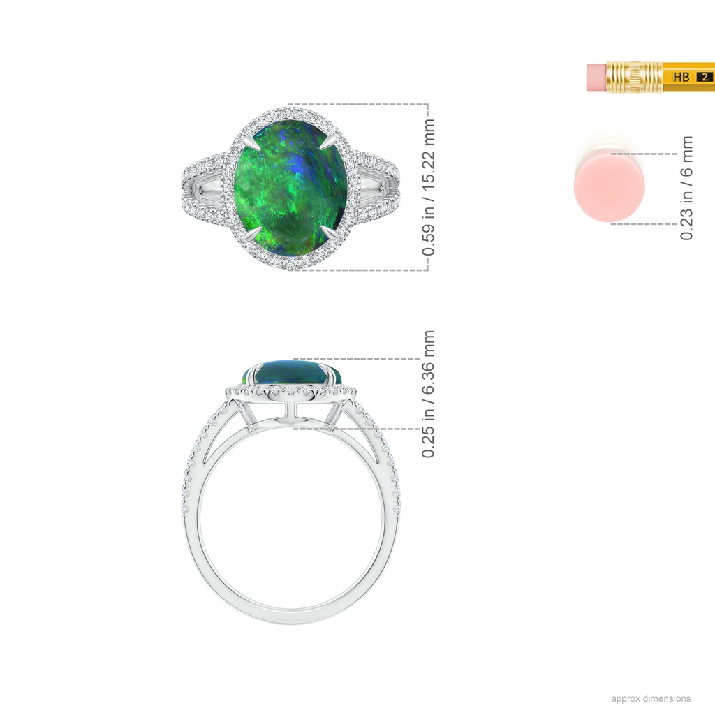 11.68x10.10x3.60mm AAA Oval GIA Certified Black Opal Split Shank Ring with Halo in White Gold Side 699