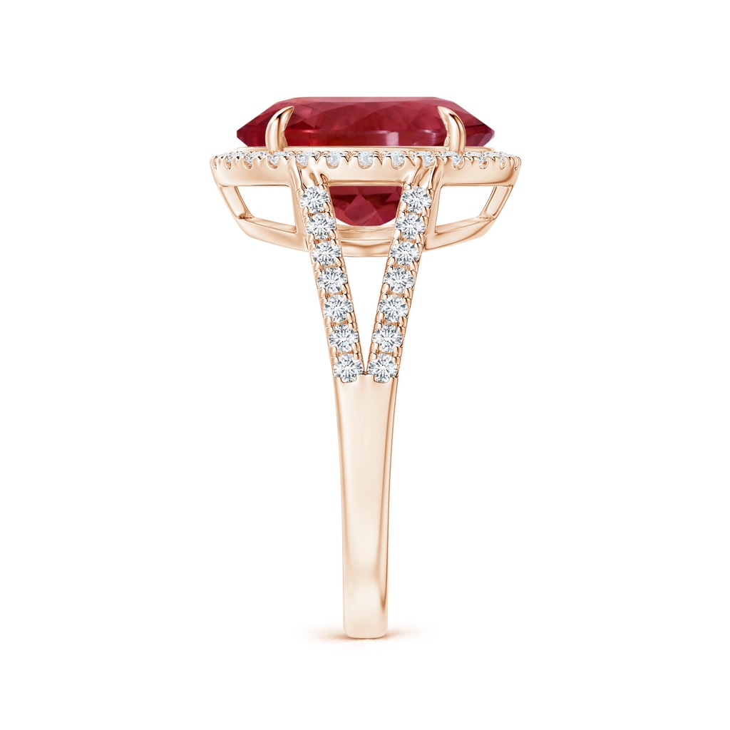 12.18x10.22x7.61mm AAAA GIA Certified Oval Pink Tourmaline Split Shank Ring with Halo in Rose Gold Side 399