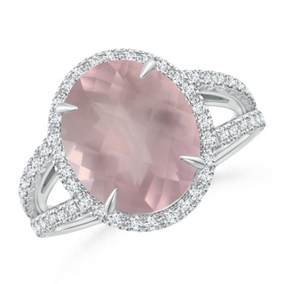 12.14x10.08x6.70mm AAAA Oval GIA Certified Rose Quartz Split Shank Ring with Halo in 18K White Gold
