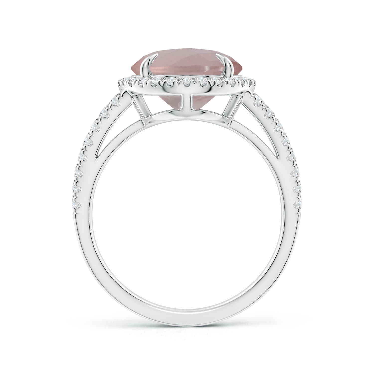 12.14x10.08x6.70mm AAAA Oval GIA Certified Rose Quartz Split Shank Ring with Halo in White Gold - side 2