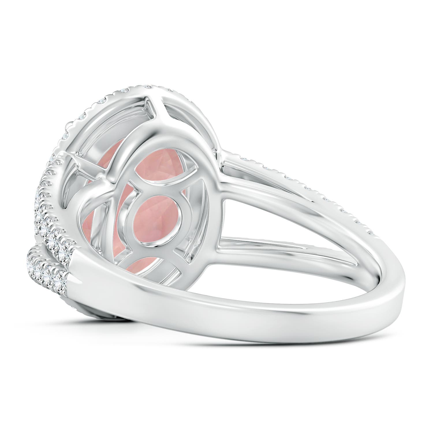 12.14x10.08x6.70mm AAAA Oval GIA Certified Rose Quartz Split Shank Ring with Halo in White Gold - side 5