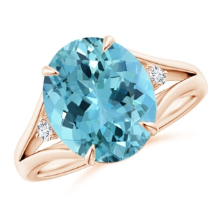 12.11x9.10x6.24mm AAA GIA Certified Oval Aquamarine Ring with Diamond Accents in 10K Rose Gold