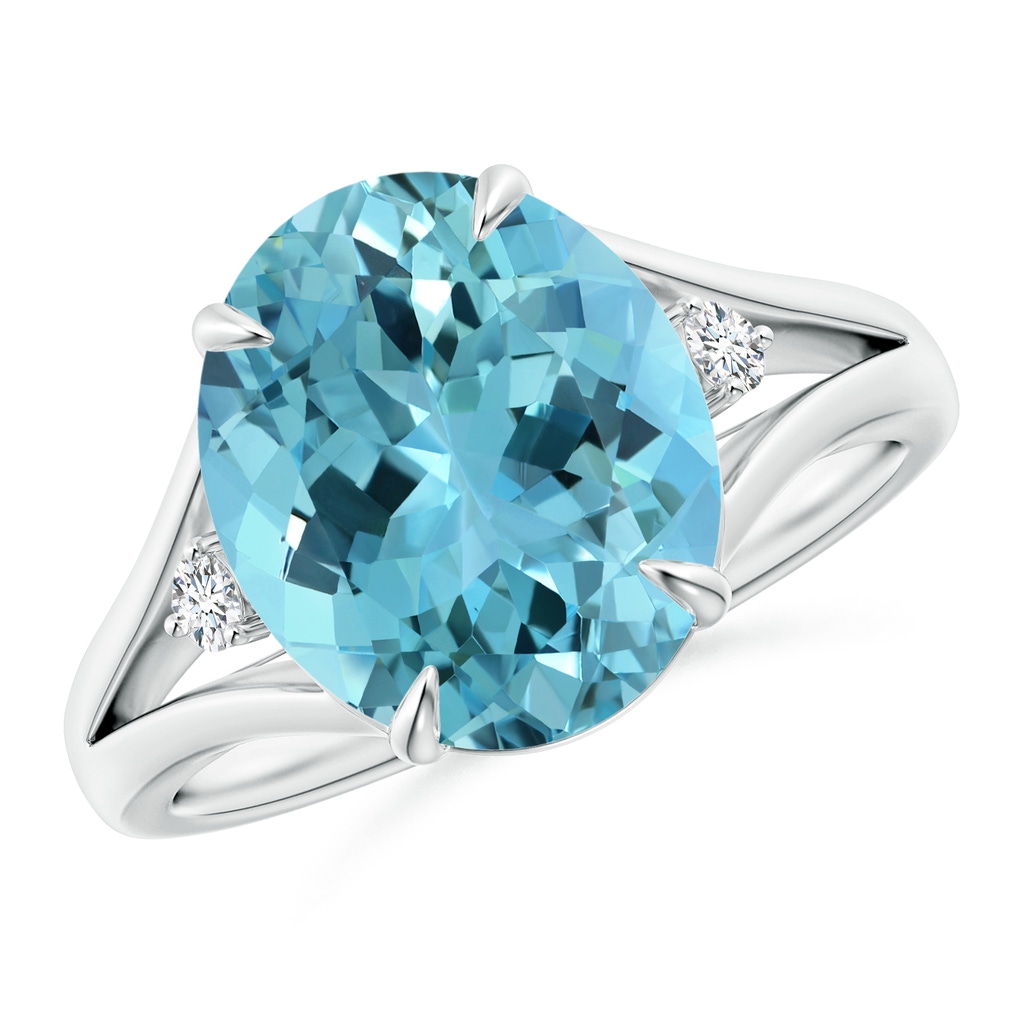12.11x9.10x6.24mm AAA GIA Certified Oval Aquamarine Ring with Diamond Accents in 18K White Gold