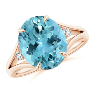 12.11x9.10x6.24mm AAA GIA Certified Oval Aquamarine Ring with Diamond Accents in Rose Gold