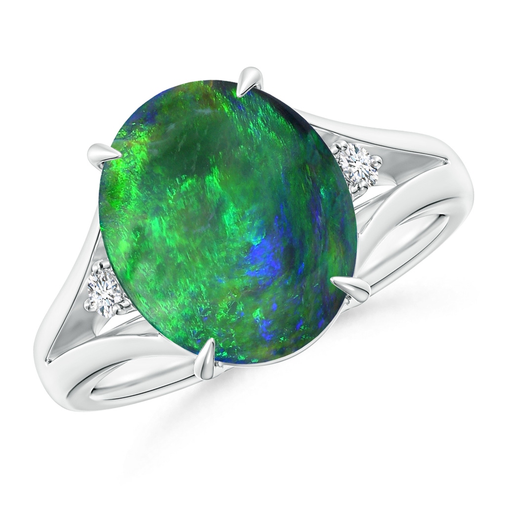 11.68x10.10x3.60mm AAA GIA Certified Oval Black Opal Ring with Diamond Accents in P950 Platinum