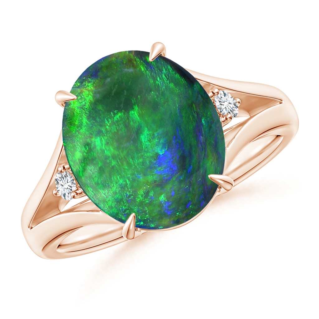 11.68x10.10x3.60mm AAA GIA Certified Oval Black Opal Ring with Diamond Accents in Rose Gold