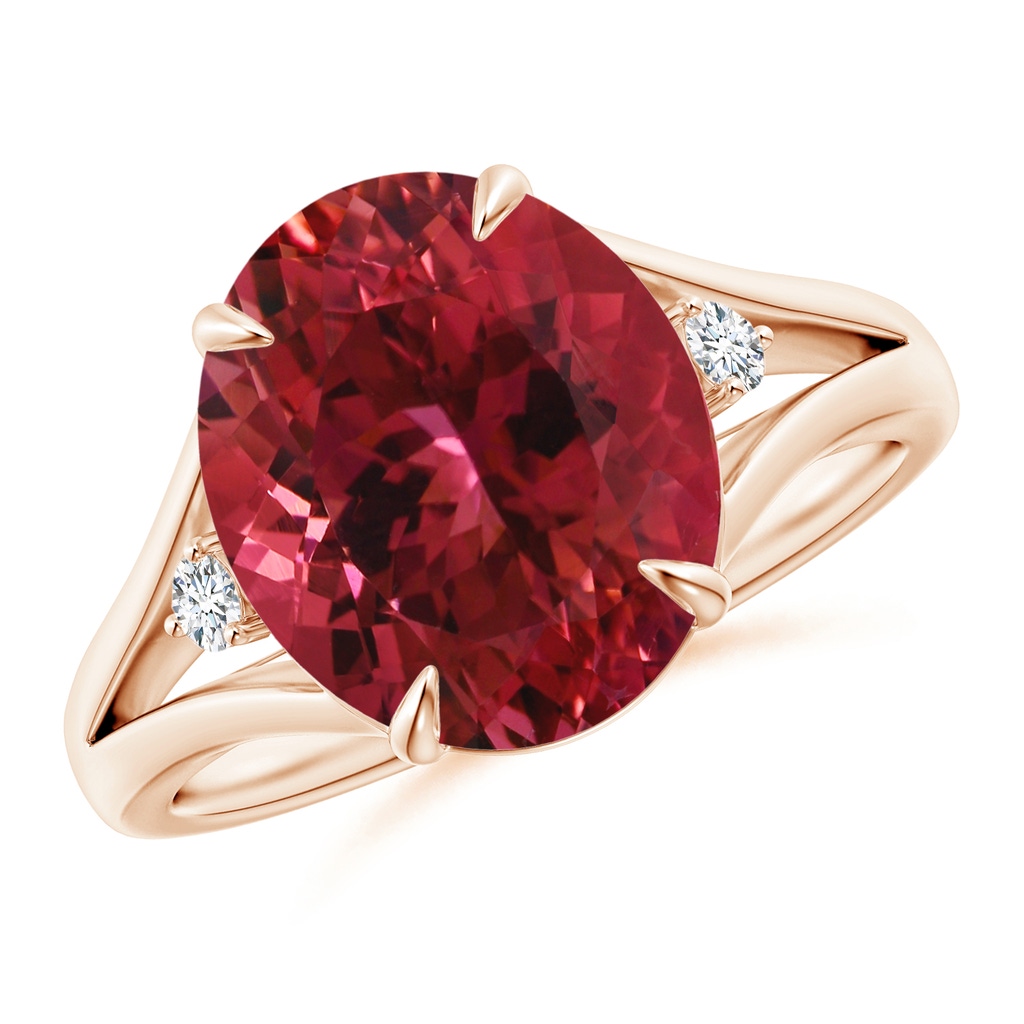 12.18x10.22x7.61mm AAAA GIA Certified Oval Pink Tourmaline Ring with Diamond Accents in 10K Rose Gold