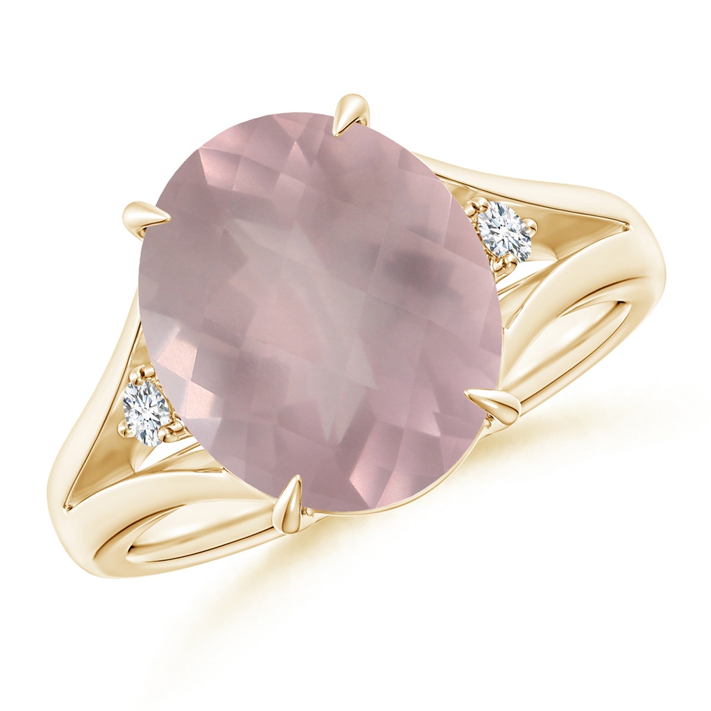 12.14x10.08x6.70mm AAAA GIA Certified Oval Rose Quartz Ring with Diamond Accents in 10K Yellow Gold