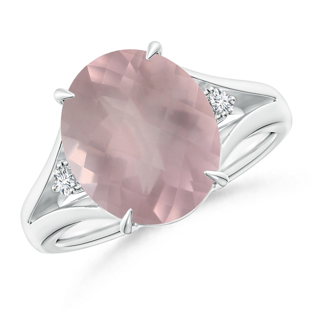 12.14x10.08x6.70mm AAAA GIA Certified Oval Rose Quartz Ring with Diamond Accents in P950 Platinum