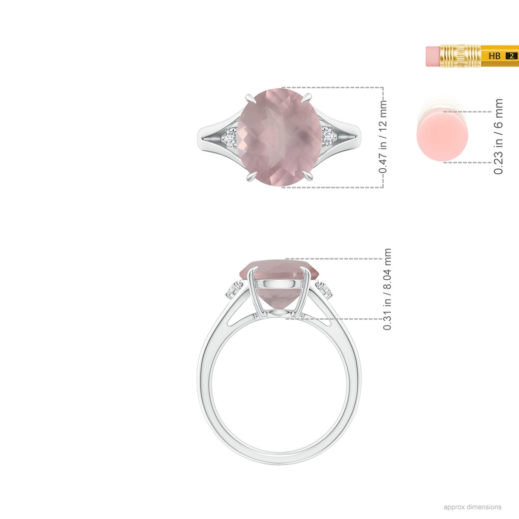 12.14x10.08x6.70mm AAAA GIA Certified Oval Rose Quartz Ring with Diamond Accents in P950 Platinum ruler