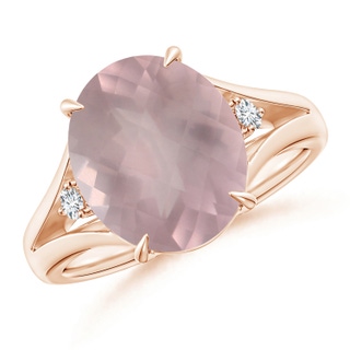 12.14x10.08x6.70mm AAAA GIA Certified Oval Rose Quartz Ring with Diamond Accents in Rose Gold