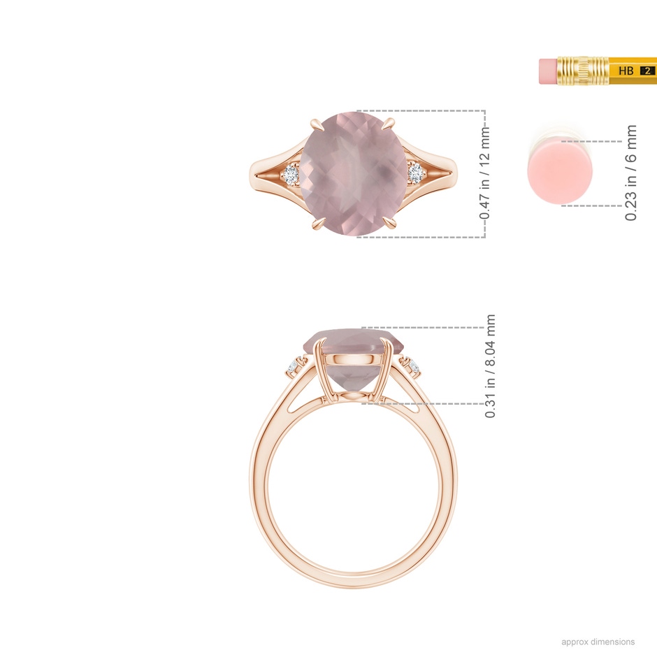 12.14x10.08x6.70mm AAAA GIA Certified Oval Rose Quartz Ring with Diamond Accents in Rose Gold ruler