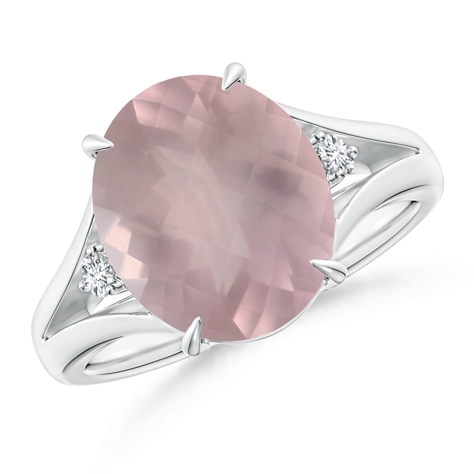 12.14x10.08x6.70mm AAAA GIA Certified Oval Rose Quartz Ring with Diamond Accents in White Gold 