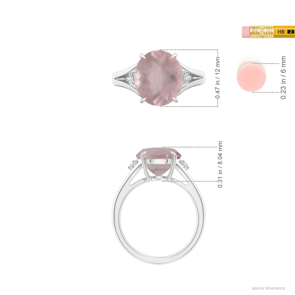 12.14x10.08x6.70mm AAAA GIA Certified Oval Rose Quartz Ring with Diamond Accents in White Gold ruler