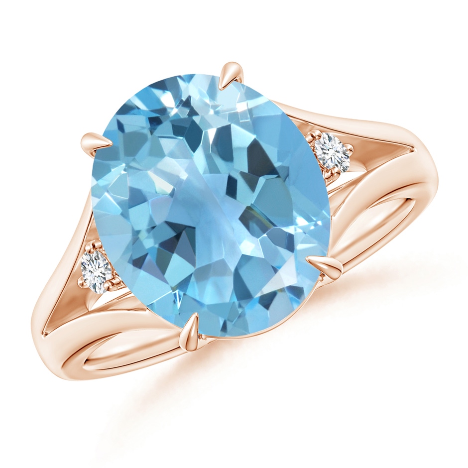 12x10mm A Oval Swiss Blue Topaz Ring with Diamond Accents in Rose Gold 