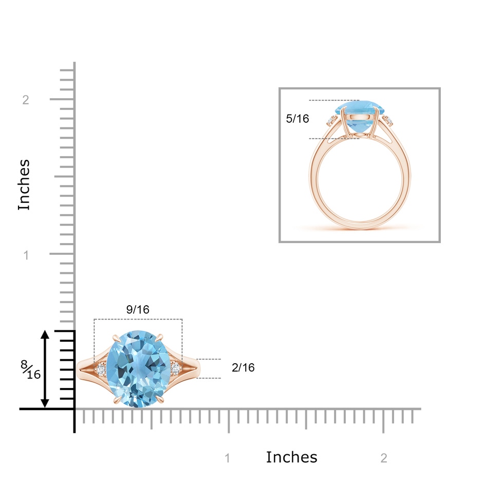 12x10mm A Oval Swiss Blue Topaz Ring with Diamond Accents in Rose Gold ruler