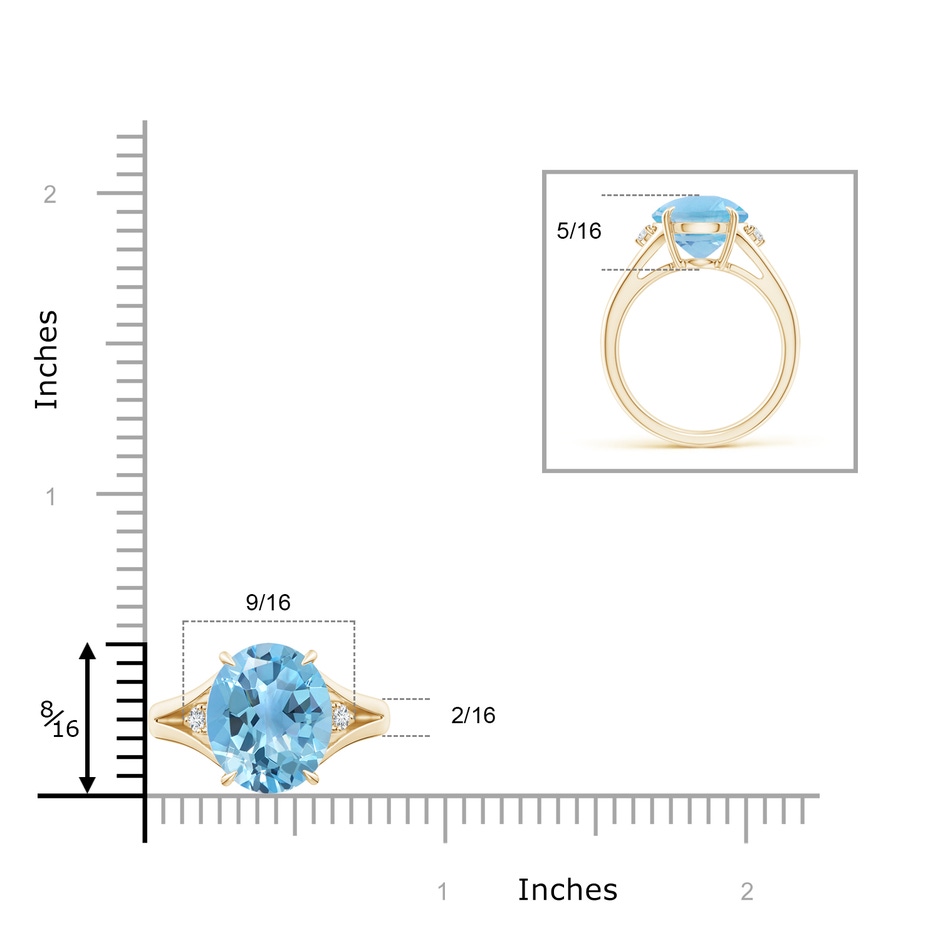 12x10mm A Oval Swiss Blue Topaz Ring with Diamond Accents in Yellow Gold ruler