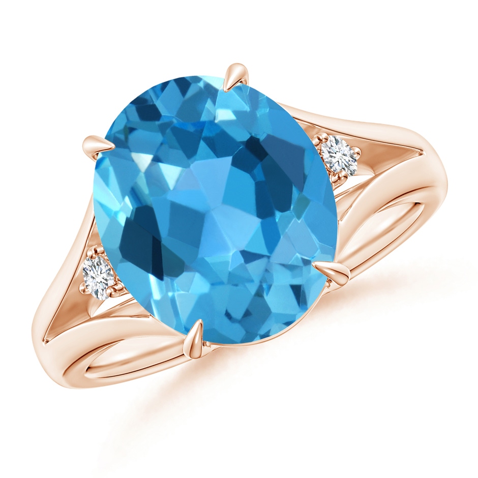 12x10mm AAA Oval Swiss Blue Topaz Ring with Diamond Accents in Rose Gold 