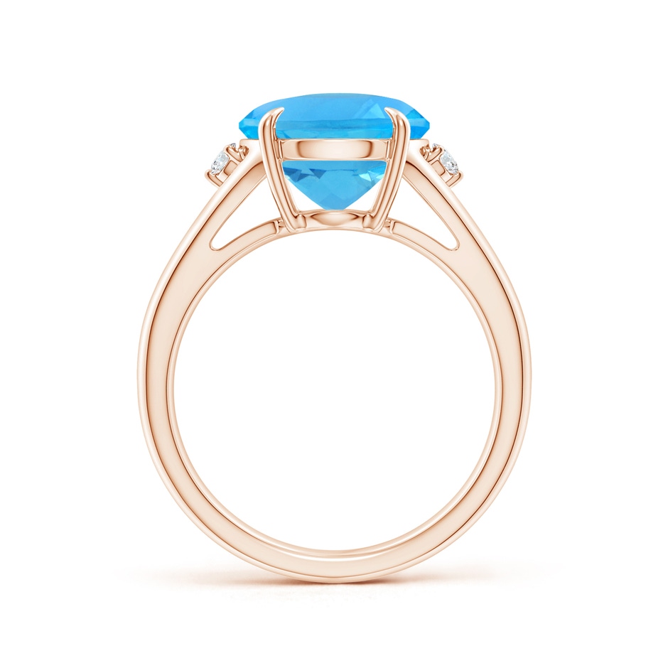12x10mm AAA Oval Swiss Blue Topaz Ring with Diamond Accents in Rose Gold side 1