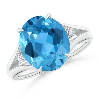 12x10mm AAA Oval Swiss Blue Topaz Ring with Diamond Accents in White Gold